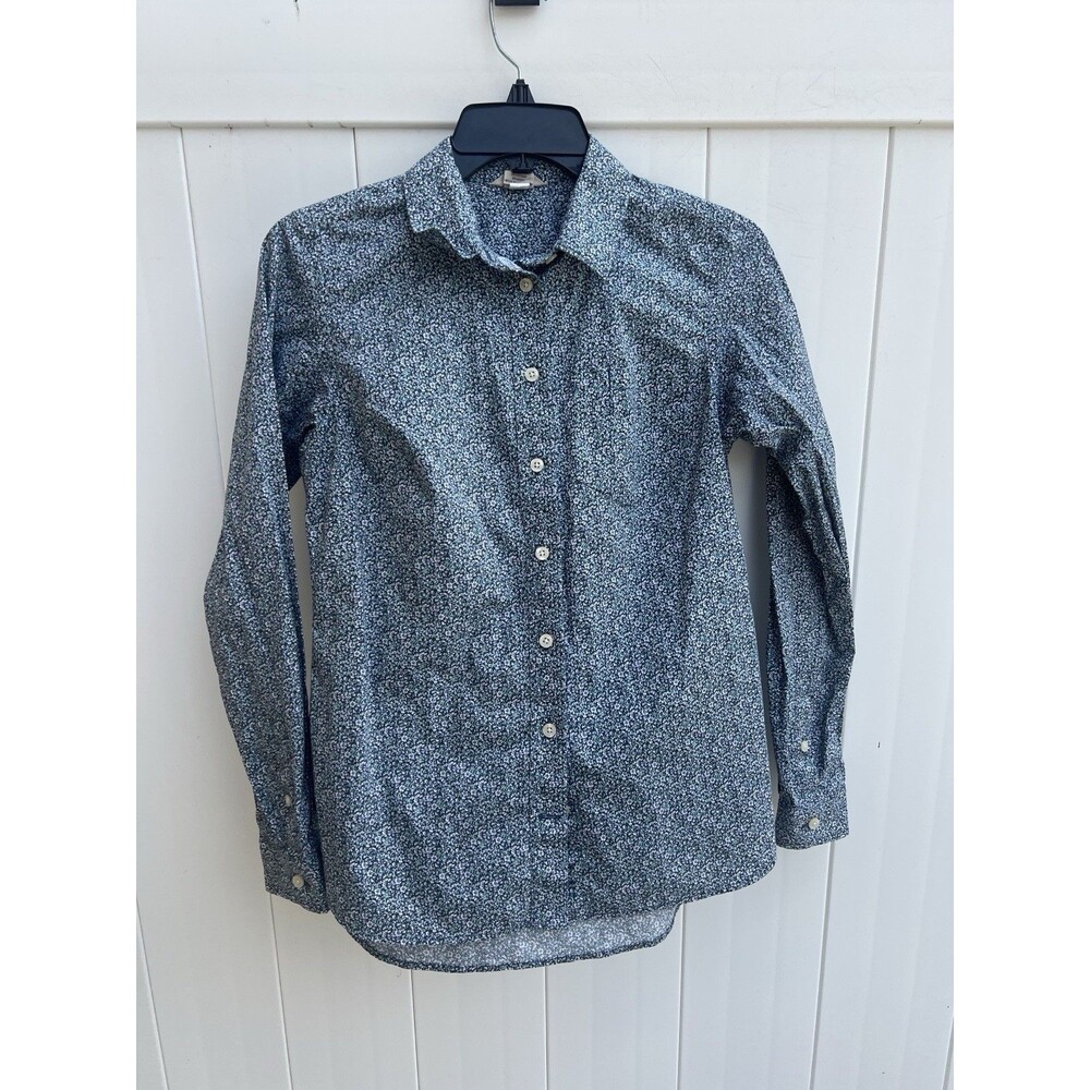 Duluth Trading Co Womens XS Floral Long Sleeve Button Up Blue